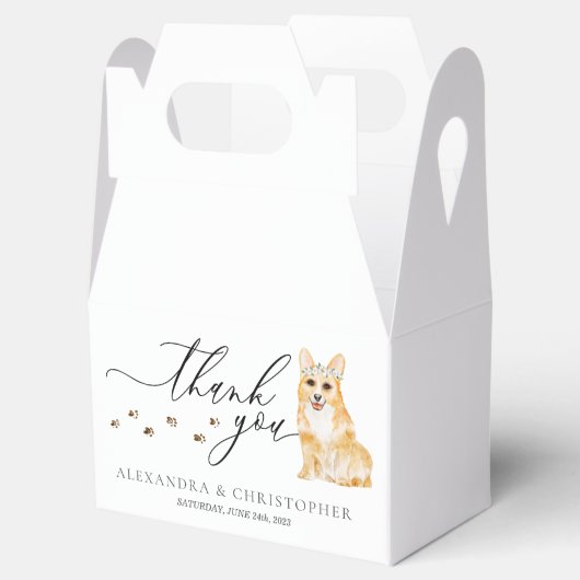 Corgi puppy bruiloft kalligrafie dank u bedankdoosjes (Geopend)