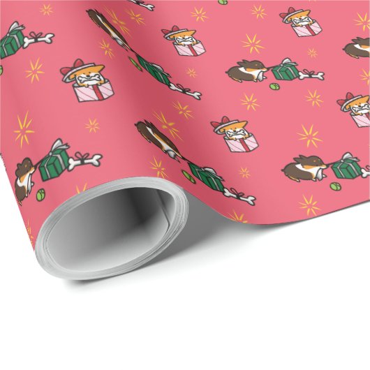 Corgi Puppy Cadeau "Mini Pattern" — Verpakkingspap Cadeaupapier (Rol Hoek)