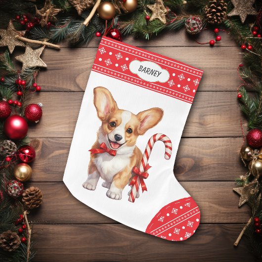 Corgi Puppy Candy Cane Sneeuwvlok Border Grote Kerstsok
