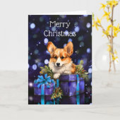 Corgi Puppy Dog Christmas Kaart (Gele Bloem)