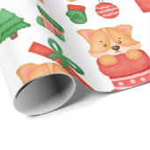 Corgi Puppy Dog Cute Festive Elf Kerstmis Cadeaupapier (Rol Hoek)