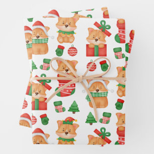 Corgi Puppy Dog Cute Festive Elf Kerstmis Inpakpapier Vel