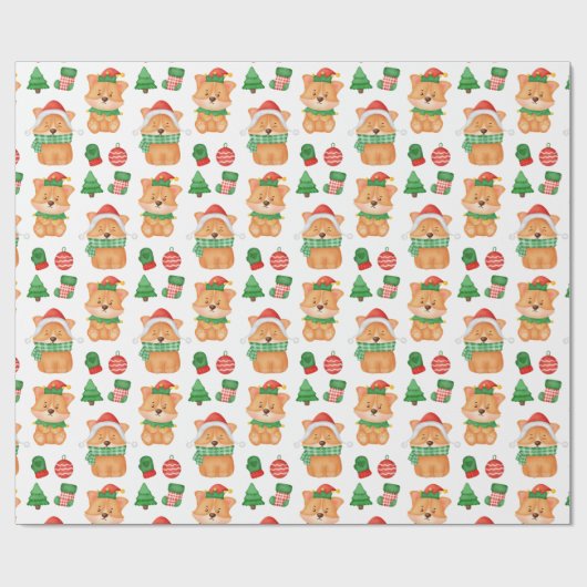 Corgi Puppy Dog Elf Santa Festive Merry Kerstmis Cadeaupapier (Vlak)