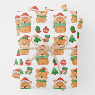 Corgi Puppy Dog Elf Santa Festive Merry Kerstmis Inpakpapier Vel