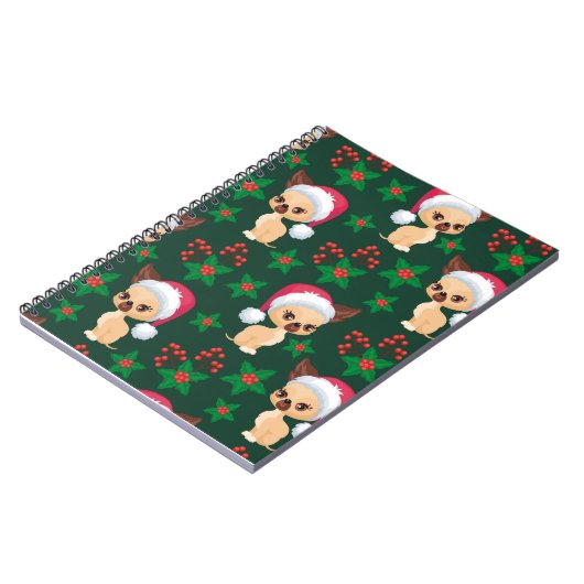 Corgi Puppy Dog Elf Santa Festive Merry Kerstmis Notitieboek (Linkerzijde)