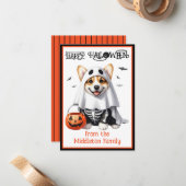 Corgi Puppy Dog Happy Halloween Notitiekaartje (Voorkant / Achterkant in situ)