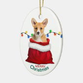 Corgi Puppy Dog in Holiday Gift Bag Keramisch Ornament (Links)