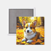 Corgi Puppy Dog Spelen in de Herfst Bladeren Magneet (Voorkant / Achterkant)