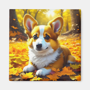 Corgi Puppy Dog Spelen in de Herfst Bladeren Magneet