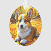 Corgi Puppy Dog Spelen in de Herfst Bladeren Ornament (voorkant)