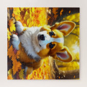 Corgi Puppy Dog Spelen In Herfst Bladeren Legpuzzel (Horizontaal)