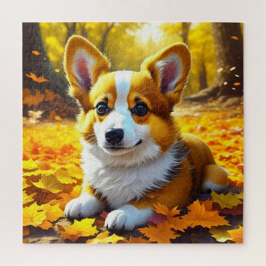 Corgi Puppy Dog Spelen In Herfst Bladeren Legpuzzel (Verticaal)