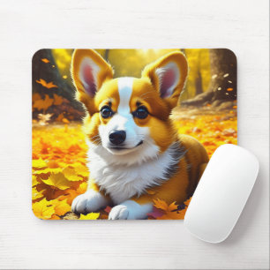 Corgi Puppy Dog Spelen In Herfst Bladeren Muismat