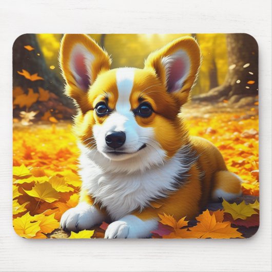 Corgi Puppy Dog Spelen In Herfst Bladeren Muismat (Voorkant)