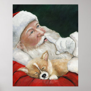 Corgi Puppy en Santa Dog Art Print