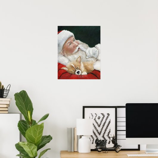 Corgi Puppy en Santa Dog Art Print (Thuiskantoor)