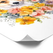 Corgi Puppy Funny Pet Waterverf Flower Poster (Hoek)