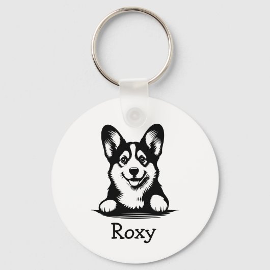 Corgi puppy gepersonaliseerd thema sleutelhanger (Voorkant)