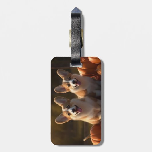 Corgi Puppy Herfst Delight Pompoen Bagagelabel (Achterkant verticaal)