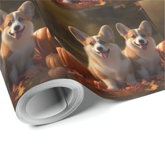 Corgi Puppy Herfst Delight Pompoen Cadeaupapier (Rol Hoek)