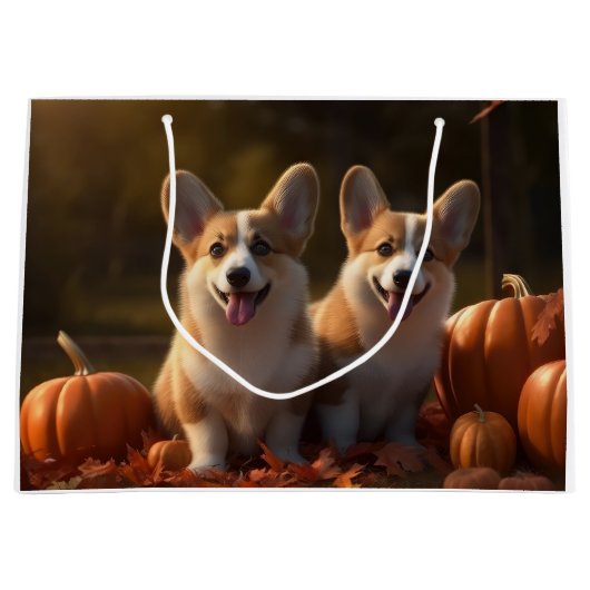 Corgi Puppy Herfst Delight Pompoen Groot Cadeauzakje (Voorkant)