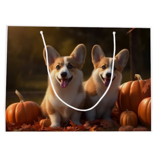 Corgi Puppy Herfst Delight Pompoen Groot Cadeauzakje (Achterkant)