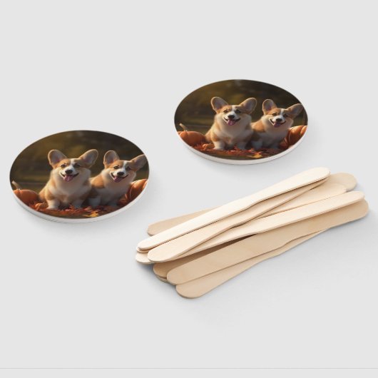 Corgi Puppy Herfst Delight Pompoen Handwaaier (Niet-gemonteerd)