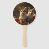 Corgi Puppy Herfst Delight Pompoen Handwaaier (Voorkant)