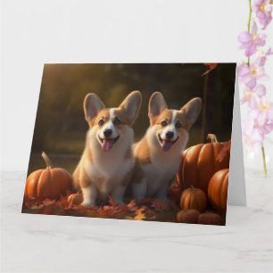 Corgi Puppy Herfst Delight Pompoen Kaart
