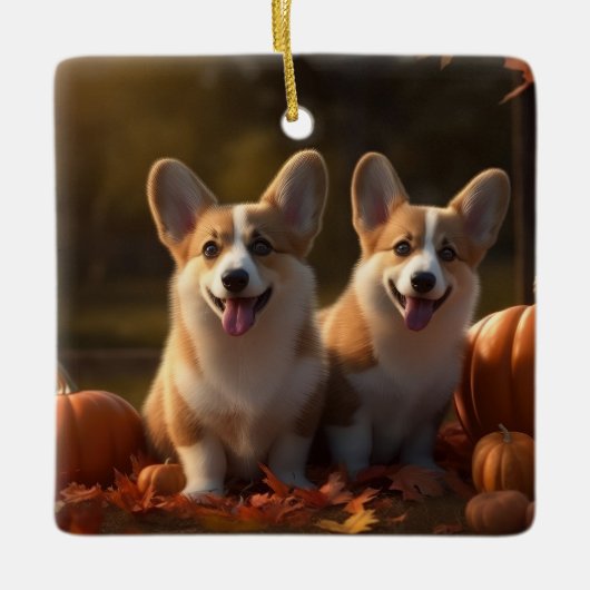 Corgi Puppy Herfst Delight Pompoen Keramisch Ornament (Voorkant)