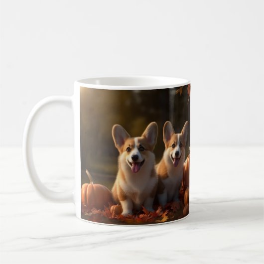 Corgi Puppy Herfst Delight Pompoen Koffiemok (Links)