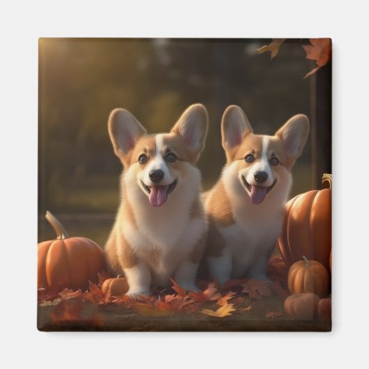 Corgi Puppy Herfst Delight Pompoen Magneet (Voorkant)