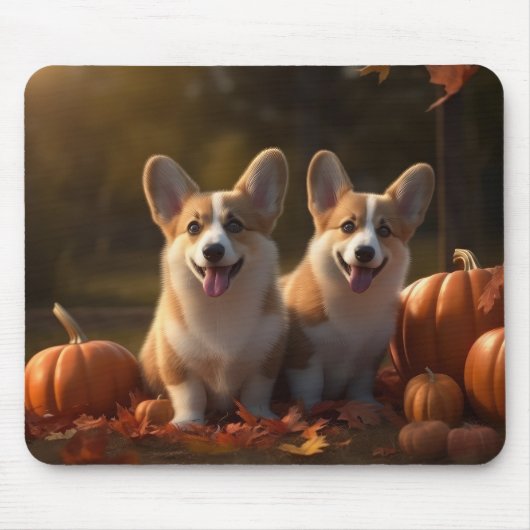 Corgi Puppy Herfst Delight Pompoen Muismat (Voorkant)