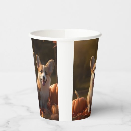 Corgi Puppy Herfst Delight Pompoen Papieren Bekers (Links)