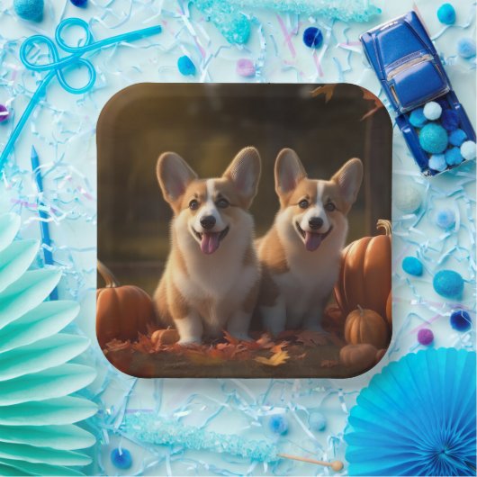 Corgi Puppy Herfst Delight Pompoen Papieren Bordje (Feest)
