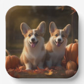 Corgi Puppy Herfst Delight Pompoen Papieren Bordje (Voorkant)