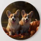 Corgi Puppy Herfst Delight Pompoen Ronde Button 6,0 Cm (Voorkant)