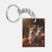 Corgi Puppy Herfst Delight Pompoen Sleutelhanger (Voorkant Links)