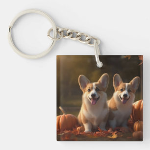 Corgi Puppy Herfst Delight Pompoen Sleutelhanger