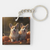 Corgi Puppy Herfst Delight Pompoen Sleutelhanger (Achterkant)