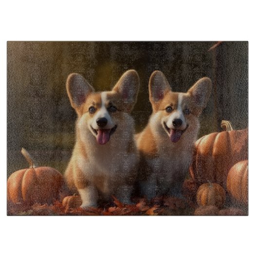 Corgi Puppy Herfst Delight Pompoen Snijplank (Voorkant)