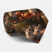 Corgi Puppy Herfst Delight Pompoen Stropdas (Opgerold)