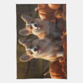 Corgi Puppy Herfst Delight Pompoen Theedoek (Verticaal)