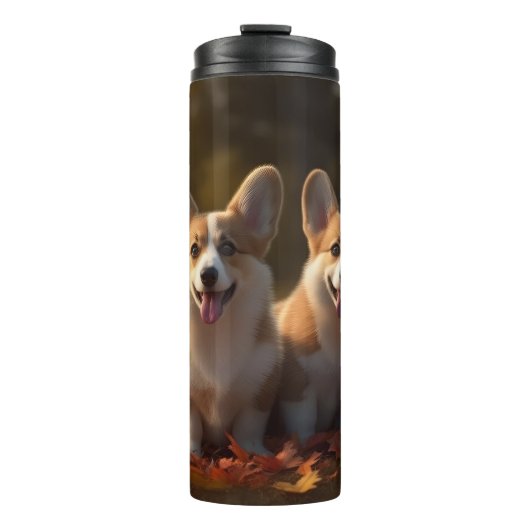 Corgi Puppy Herfst Delight Pompoen Thermosbeker (Voorkant)