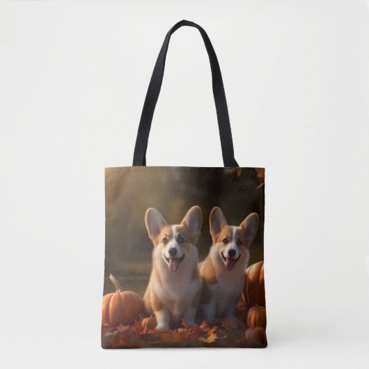 Corgi Puppy Herfst Delight Pompoen Tote Bag (Voorkant)