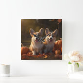 Corgi Puppy Herfst Delight Pompoen Vierkante Klok (Huis)