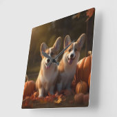Corgi Puppy Herfst Delight Pompoen Vierkante Klok (Hoek)