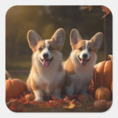 Corgi Puppy Herfst Delight Pompoen Vierkante Sticker (Voorkant)