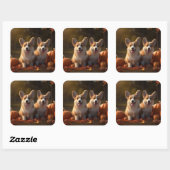 Corgi Puppy Herfst Delight Pompoen Vierkante Sticker (Vel)