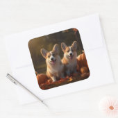 Corgi Puppy Herfst Delight Pompoen Vierkante Sticker (Envelop)